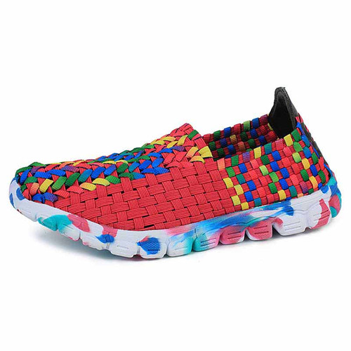 Rose red multi color weave pattern slip on shoe sneaker 01
